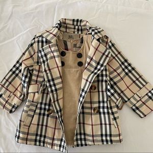 Burberry plaid trench coat & Burberry tan mini dress set